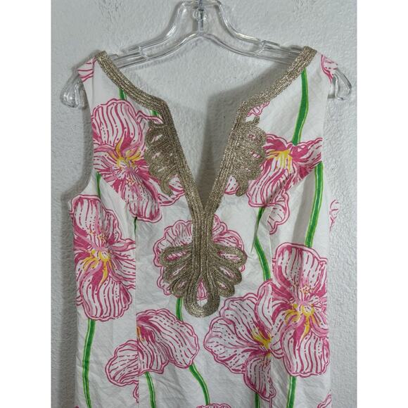 LILLY PULITZER Resort White Clover Cup Janice Shift Size 10 Pink w/Gold Soutache - Picture 2 of 11